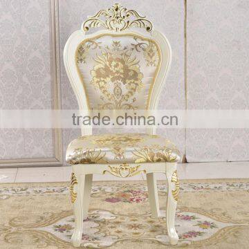 Upholstered home furniture fabric beauty wooden gold chair