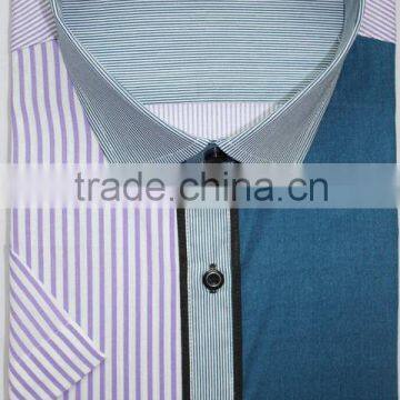 Mens Causal Shirt Short Sleeve Spread Collar Slim Fit With Strips Combinitions photo-3