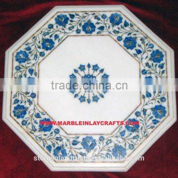 Marble Inlay Table Top With Lapis Lazuli Stone Design