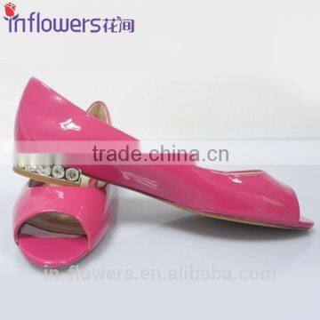 Wholesale high quality pink open toe patent leather flat women's shoes