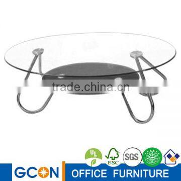 cheap oval shape steel leg glass coffee table