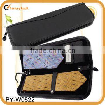 unique black leather travel tie case with hanger