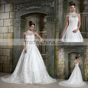 Fashionable White Lace Halter A-line Beaded Floor Length Wedding Dress xyy03-081