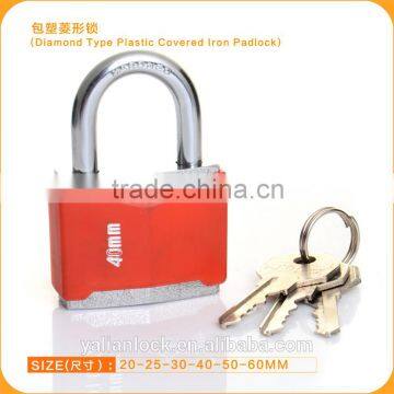 Factory Cheap Diamond Type Yellow Color Plastic Covered Iron Padlock