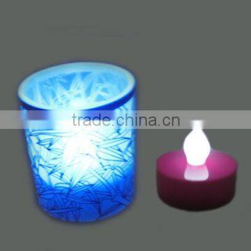 2015 New Product soft ambient glowing flameless led tealight in frosted glass holder