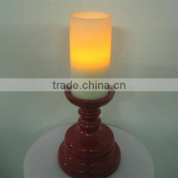 6" ivory flameless battery pillar wax led candle with stand for home decor