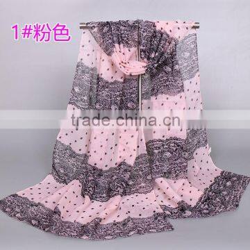 women's lace printe polka dot chiffon silk Scarf hot selling for summer pashmina scarves shawls