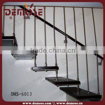 small space wood stairs with cable railing