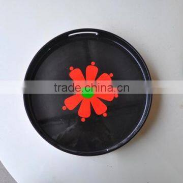 Hand painted flower inside round lacquer tray