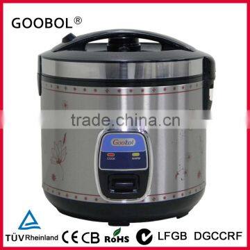 stainless steel deluxe rice cooker with plastic inner steamer 1.5L 1.8L 2.8L