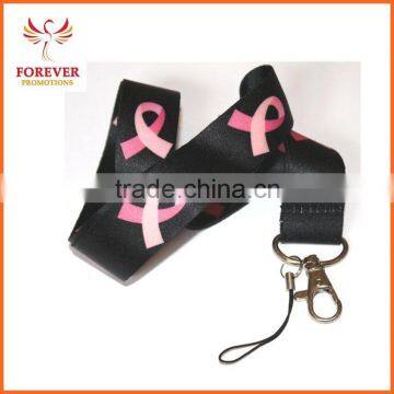 Printed Pink Ribbon Public Benefit Activity With Metal Hook Neck Lanyard