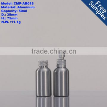 50ml cylinder aluminum essential olive oil bottle with spray pump