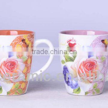 11oz stoneware color mug with flower pattern