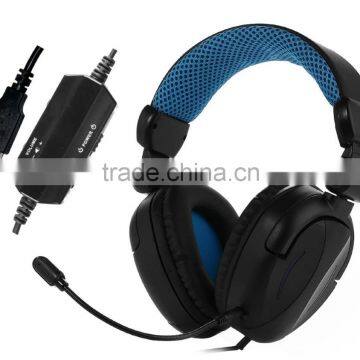 PC computer USB Gaming Headset 7.1 Surround Sound headphones with detachable mic and LED light