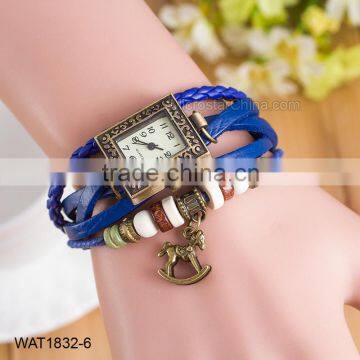 Vintage Blue Leather Ladies Bracelet Wrist Watch