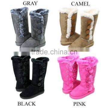 New Girls Snow Winter Side Button Classic Fur kids Boots