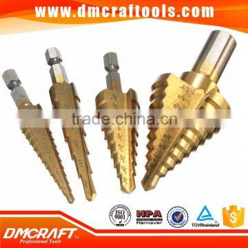 4Pcs HSS Titanium Coated Step Drill Bits Set Shank 1/4" & 3/8"