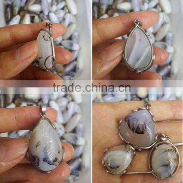 Silver Plated Semi-precious Moss Agate Pendants for Wholesale