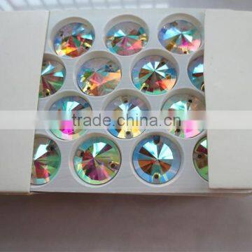 High quality low defect 18mm round shape crystal AB sew on crystal stone