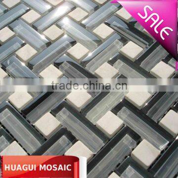Grey hand drawing glass mix white stone weave mosaic art tiles HG-SH8032