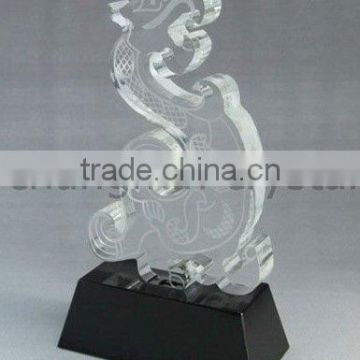 Noble Clear Crystal Dragon Trophy With Black Base For Business Souvenir