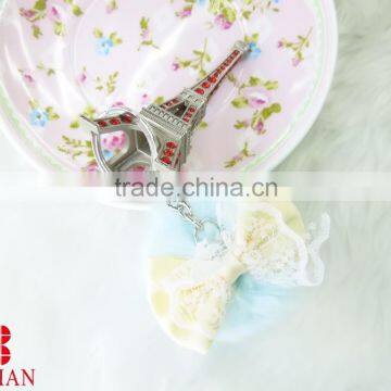 Round fur keychain with flower for gift