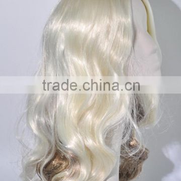 Synthetic long brown and blond mixed color body wave wig for girl anime cos wig N259