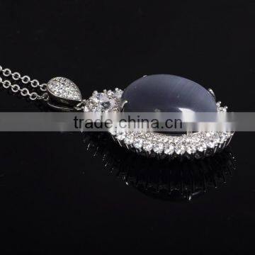 Handmade Semi-precious Stone Grey Cat Eye Stone Pendant photo-2