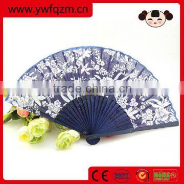 Cheap promotional blue cloth bamboo hand fan