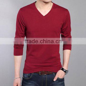 Custom wholesale new style black cotton v neck plain t shirts