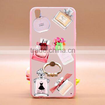 Transparent Slim Perfume TPU+PC Hybrid Pattern With Metal Ring Phone Case For Oppo R9 Plus