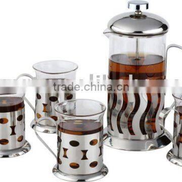 5 pcs glass and stainless steel construction coffee / tea maker set