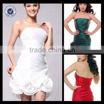 New Design Wholesale Custom Made Sheath Strapless Sequined White Satin Homecoming Dress H0035