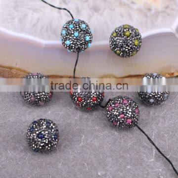 Fashion Gem Stone with Pave Crystal Round Ball Beads For Jewelry Making