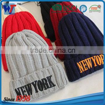 Wholesale warm embroidered beanie custom beanie knitted cuff hat