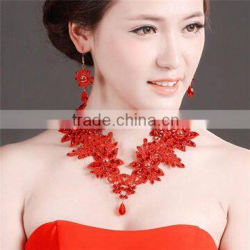 MYLOVE Chinese style red lace necklace earring bridal jewelry wholesale MLT014