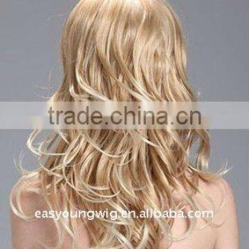 Synthetic natural blonde long curly hair wigs factory wholesale