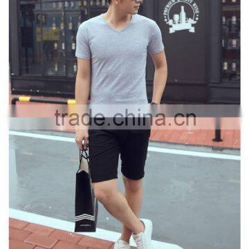 Mercerized Cotton Male Pure Color V-neck T-shirts photo-5