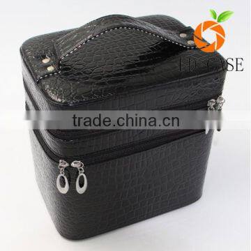 leather women cosmetic makeup bag with debossed logo