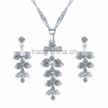 2016 new fashion korea crystal earring and chain necklace set 3pcs women's silver cheap jewellery