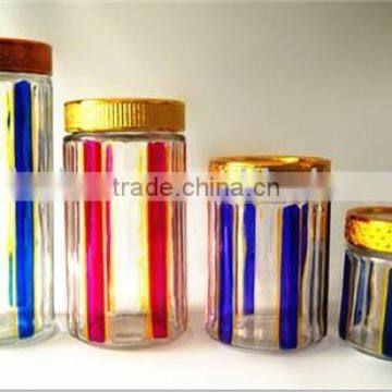 4pcs round glass jar with Hand painted