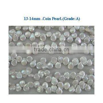 cultured white freshwater coin pearl strand--16 inch long