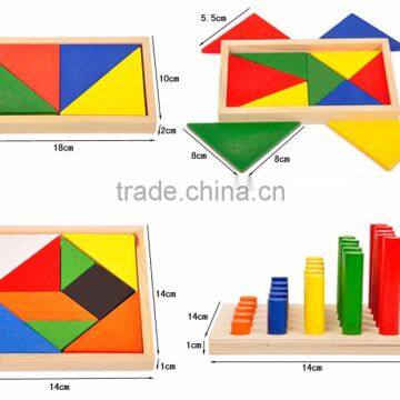 Early Educational Toy Montessori With 14pcs Wooden Geometry Blocks photo-3