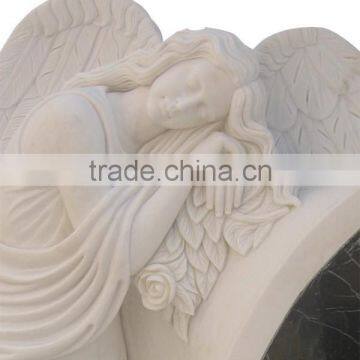 Hand Carved White Marble Angel Tombstone for Sale photo-2