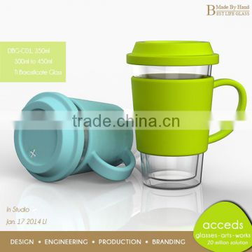 Unbreakable Handle Soft Glass Cups Made In China with Silicon Cover