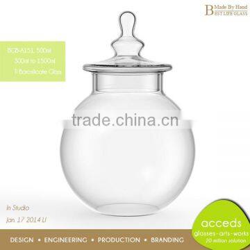 Food Grade 500ML Wholesale Glass Candy Jar with Glass Lid