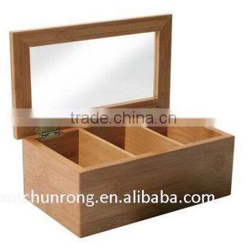 Natural Living Bamboo 3 Compartment Tea Box with Clear Lid