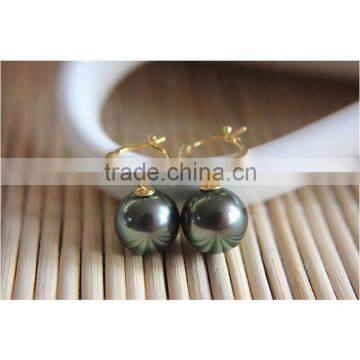 18K Gold 13-14mm Peacock Tahiti Pearl Earring Jewellery For Lady photo-3