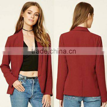 2017 Fashion Midweight Jacket China Manufacturer High Quality Women Coat Red Casual Open-Front Boyfriend Blazer