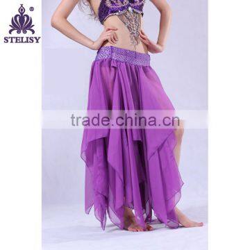 STELISY 2015 ladies elegant purple floral wave performing belly dance skirt